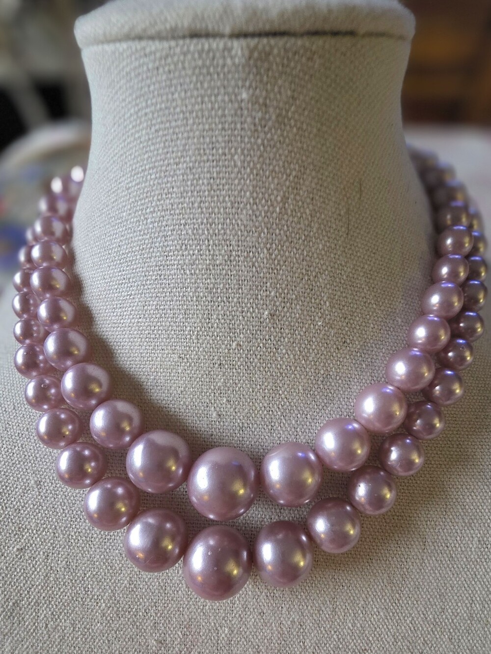 Vintage Dayton's Dept Store Double Strand Pink Faux Pearl Marked Paul Morris